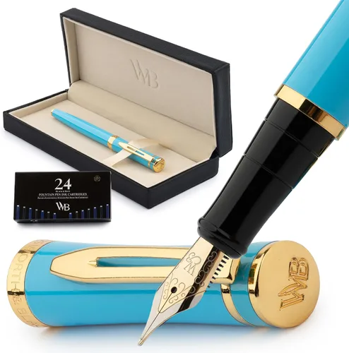 Miniatura 29 de Conjunto de pluma estilográfica Wordsworth & Black, plumín extra fino dorado de 18 quilates, incluye 24 cartuchos de tinta, convertidor de repuesto