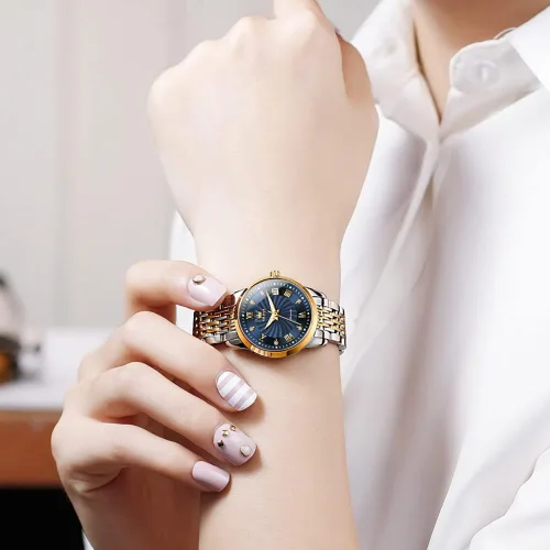Miniatura 2 de OLEVS Relojes automáticos de diamante Tourbillon para mujer, de cuerda automática, de moda, de acero inoxidable, fase lunar, impermeable, luminoso