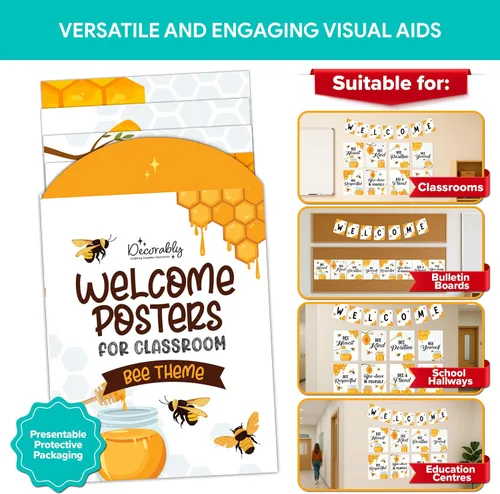 Miniatura 7 de Decorably 15 carteles de bienvenida con temática de abejas para aulas, escuela primaria, secundaria, inspirador, laminado mate con diseño vibrante