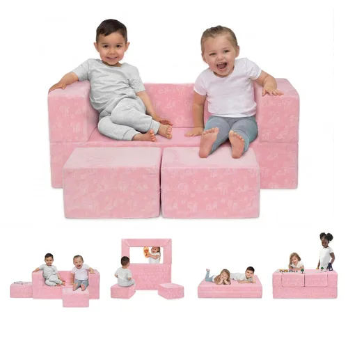 Delta Children Serta Perfect Sleeper - Juego de sofá convertible y juego para niños y niños pequeños, sofá modular de espuma y tumbona abatible con
