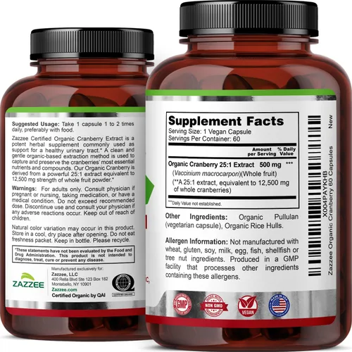 Miniatura 8 de Zazzee Extracto de arándano orgánico USDA 25:1, 500 mg por cápsula, 60 cápsulas veganas, suministro de 2 meses, extracto concentrado estandarizado