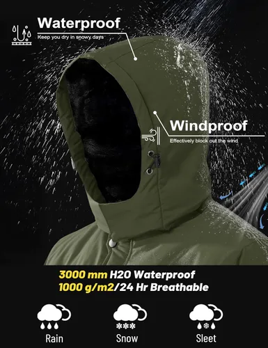 Miniatura 2 de MAGCOMSEN - Abrigos de invierno para hombre, impermeables, con forro polar, parka, con capucha, para esquiar, senderismo, trabajo