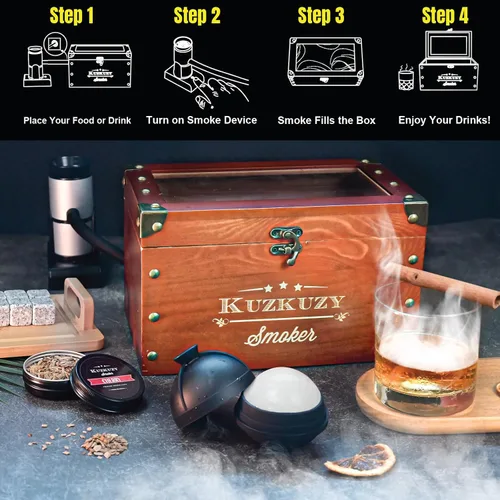 Miniatura 3 de Kit para ahumar cócteles - Kit ahumador para whisky con pistola ahumadora, caja ahumadora, astillas de madera de 6 sabores con piedras para whisky