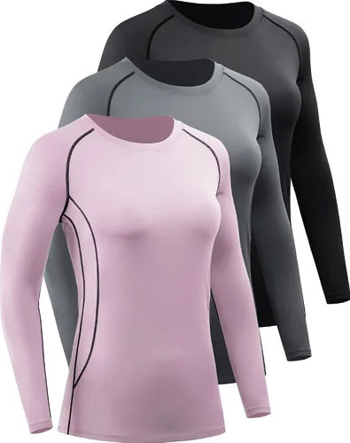 Miniatura 8 de CADMUS Paquete de 1 o 3 camisetas de entrenamiento de manga larga para mujer, camiseta de compresión de ajuste seco para correr
