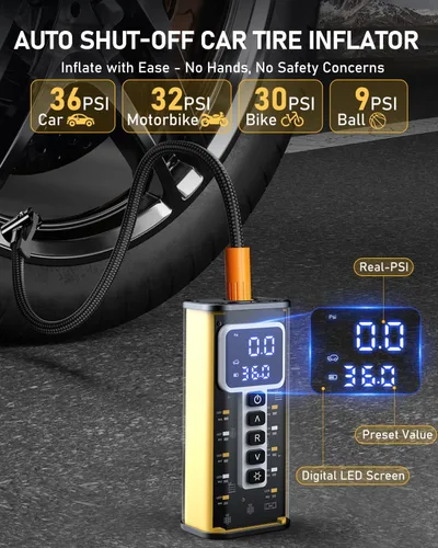 Miniatura 5 de Compresor de Aire Portátil Inflador de Neumáticos, Compresor de Aire de 150 PSI para Neumáticos de Coche, Inflador de Neumáticos Portátil para Coche