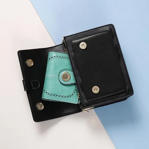 Miniatura 96 de SENDEFN - Billetera pequeña de piel auténtica para mujer, diseño plegable con ventana para tarjeta de identificación