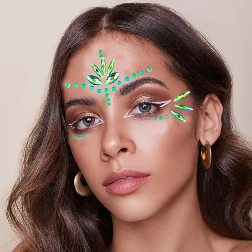 Miniatura 3 de Gemas Adhesivas para Cara de Sirena Joyas para Mujeres Cosplay Sirena Alienígena Halloween Fiesta Rave Maquillaje para Niños Verde Cabello Ojo