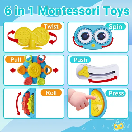 Miniatura 3 de MoraBaby Cubo musical de robot para niños pequeños de 1 a 3 años, cubo de actividades Montessori 6 en 1 con luces y sonidos, ruedas para el tiempo