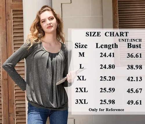 Miniatura 6 de Anymeet 2023 Women's Spring Fall Tunic Tops for Leggings Long Sleeve Casual Tshirt Pleated Loose Blouses