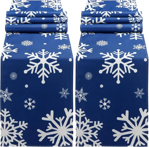 Peryiter Camino de mesa de invierno con copos de nieve, 2 piezas, color azul marino, 13 x 72 pulgadas, lino para decoración de cocina, comedor,