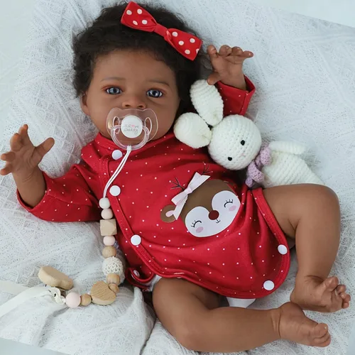 Miniatura 2 de SCOM Muñecas Reborn de bebé niña negra - Muñeca recién nacida africana americana realista de 20 pulgadas, cuerpo suave y pesado con aspecto