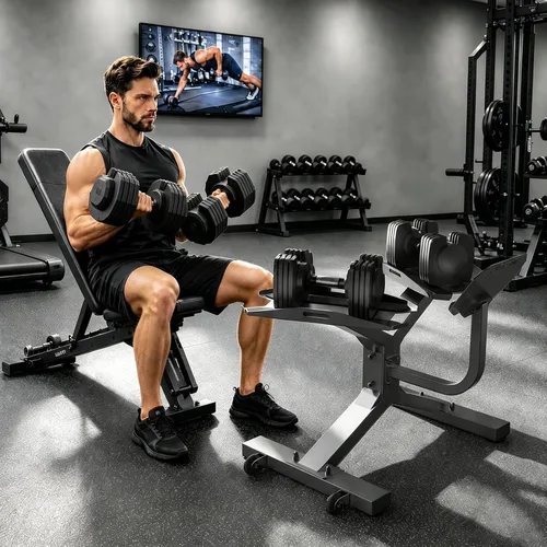 Miniatura 4 de Keppi Estante para mancuernas, soporte de peso de acero aleado de capacidad de 330 libras para gimnasio en casa, bandeja de silicona antideslizante