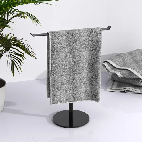Miniatura 6 de Toallero en forma de T para toallas de mano para baño, con soporte para diademas y toalleros ligeros para baño, soporte negro para cocina