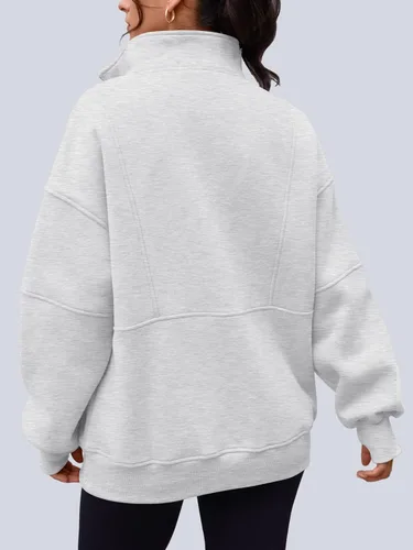 Miniatura 3 de AUTOMET - Sudaderas con capucha de cuarto de cremallera para mujeres, sudaderas de forro de vellón holgadas con cuello alto falso para adolescentes