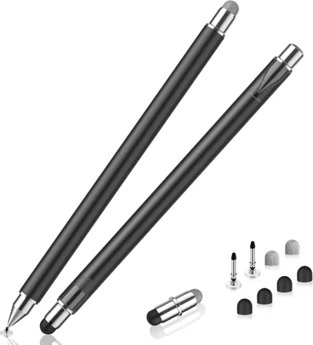 Miniatura 7 de Lápiz óptico para pantalla táctil, paquete de 2 lápices capacitivos de disco magnético de alta sensibilidad y precisión para Negro/Blanco