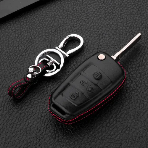Miniatura 6 de Para Hombre Mujer Genuino Cubierta de Llavero de Cuero para Audi A1 A3 A4 A6 A8 Quattro Q2 Q3 Q7 R8 RS3 RS6 S3 S6 TT TTS, Funda de Llavero de Coche