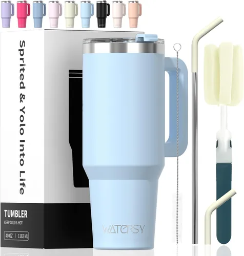 Miniatura 11 de Vaso de 20 oz con asa, vaso con tapa y pajita, vaso de doble pared con aislamiento de acero inoxidable para viajes (frío durante 34 horas), botella
