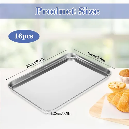 Miniatura 2 de 16 bandejas para hornear de acero inoxidable, bandejas de metal pequeñas, bandejas rectangulares profesionales para horno, horno y tostadora