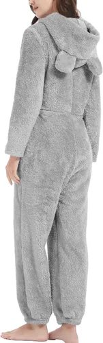 Miniatura 6 de COZYPOIN Pijama con capucha de forro polar para mujer, con cremallera, ropa de dormir con orejas
