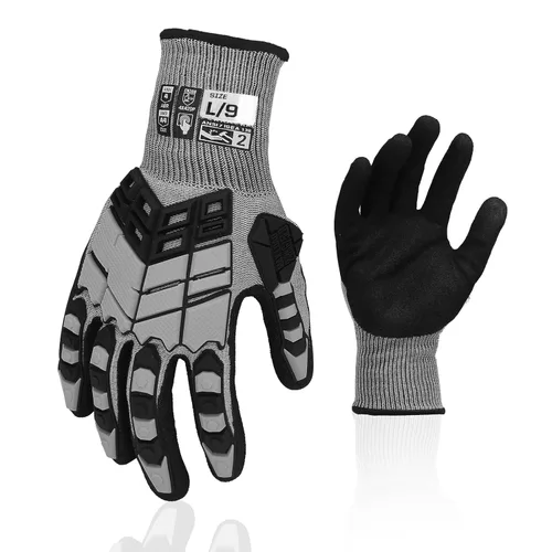 Miniatura 8 de 2 pares de guantes de trabajo de seguridad, guantes de impacto para hombres y mujeres, resistentes a los cortes, antideslizantes, de trabajo pesado
