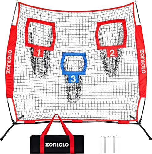 Miniatura 9 de Zonlolo Red de Entrenamiento de Fútbol Americano de 6 x 6 pies, Red de Lanzamiento de Fútbol Americano con 3 Bolsillos Objetivo, Equipo Portátil