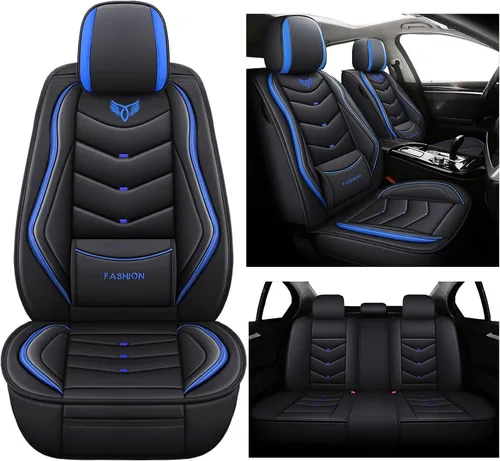 Miniatura 2 de Fundas de asiento de automóvil de cuero, juego completo de fundas de asiento de cobertura completa con soporte lumbar fijo, fundas de asiento