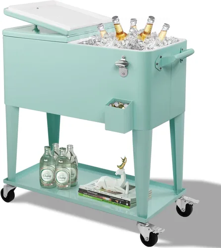 Miniatura 20 de Outvita Hielera Rodante de 80 Cuartos, Enfriador Portátil de Bebidas para Bar con Bandeja Colectora, Bandeja de Almacenamiento Inferior y Gris-oscuro