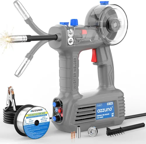 AZZUNO Soldador MIG Portátil 100A, Máquina Soldadora de Núcleo de Flujo 110V con Antorcha MIG de 360°, Máquina Soldadora MIG Sin Gas Portátil,