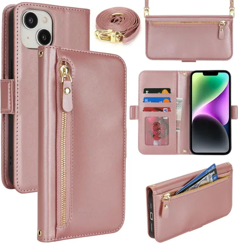 Miniatura 31 de Lipvina Funda tipo cartera para iPhone 12 Pro Max / 13 Pro Max para mujeres, bolsillo con cremallera, funda de teléfono de cuero PU con soporte