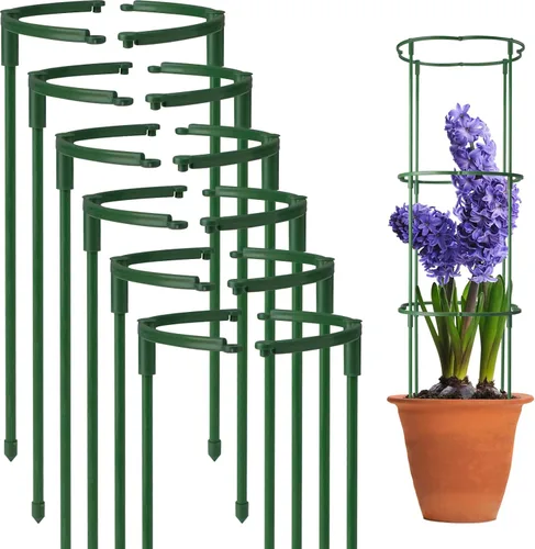 Paquete de 12 estacas de soporte para plantas semicirculares, soporte apilable de 3 niveles para flores de jardín, estacas para plantas de interior