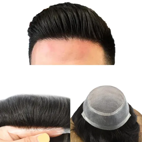 Miniatura 27 de Monofilamento fino para hombre, sistema de cabello humano Remy, piel de polietileno transparente alrededor del postizo de monofilamento, peluca