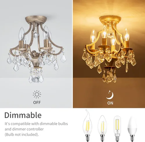 Miniatura 4 de LumFurn Lámpara de Techo de Cristal K9 Moderna de Mediados de Siglo de 4 Luces para Sala de Estar, Vestíbulo, Dormitorio, Lámpara de Montaje