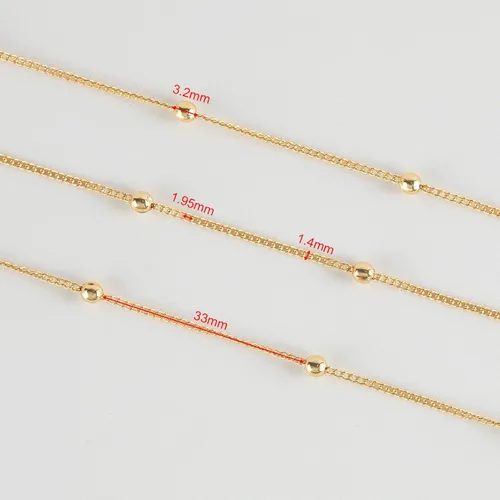 Miniatura 3 de Cadena de latón chapada en oro de 18 quilates de 5 metros/16.4 pies para hacer joyas, cadena de cuentas de oro claro para mujeres, cadena de Cuentas