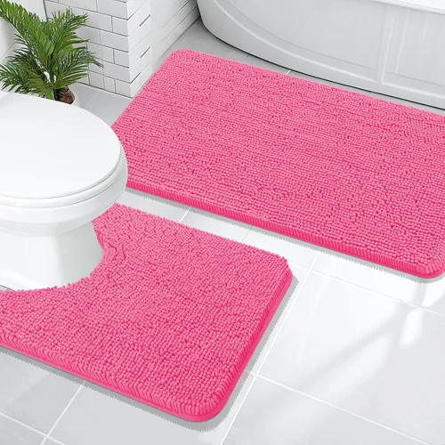 Miniatura 161 de OLANLY Juego de alfombras de baño de 2 piezas, alfombras de baño de chenilla suave y absorbente y alfombra de contorno en forma de U para inodoro