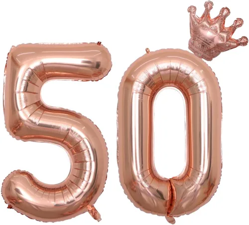 Miniatura 10 de Globos negros del número 50 de 40 pulgadas con corona, globos de cumpleaños 50 para hombres y mujeres, decoraciones de cumpleaños 50, globos