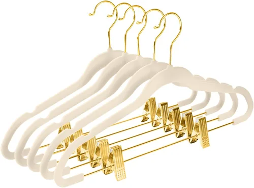 Miniatura 17 de MIZGI - Perchas premium de terciopelo negro para pantalones con clips ajustables (paquete de 20) Perchas delgadas para faldas - Perchas