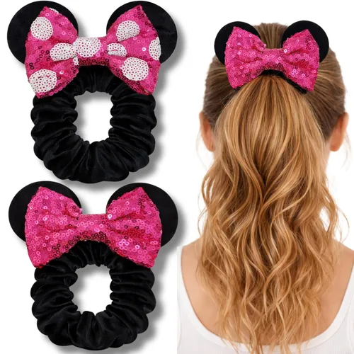 Miniatura 9 de Styla Hair - Paquete de 2 coleteros para orejas de ratón, con lazo de terciopelo con orejas de lentejuelas, bonitos accesorios para el cabello