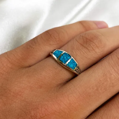 Miniatura 6 de Southwestern Style Turquoise Gemstone 925 Sterling Silver Ring for Women