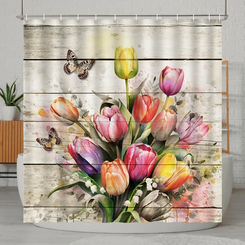 Miniatura 27 de Lokigo - Linda cortina de ducha con conejos, cortinas de ducha divertidas con conejos de Pascua para decoración de baño, cortina de ducha de tela