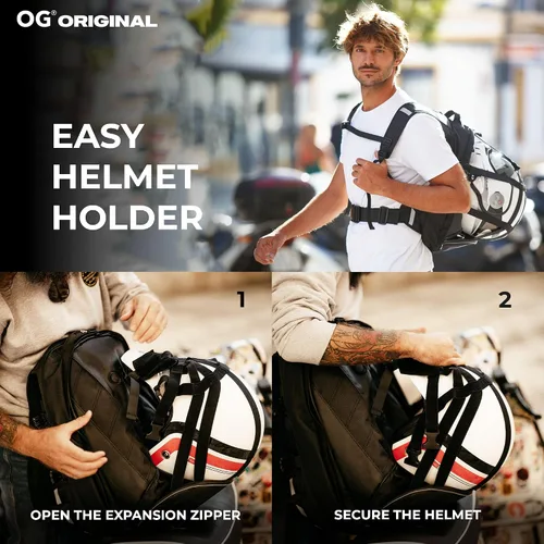Miniatura 3 de Mochila de Motocicleta Original OG Negra Expandible, Bolsa para Casco de Moto, Correa para Casco