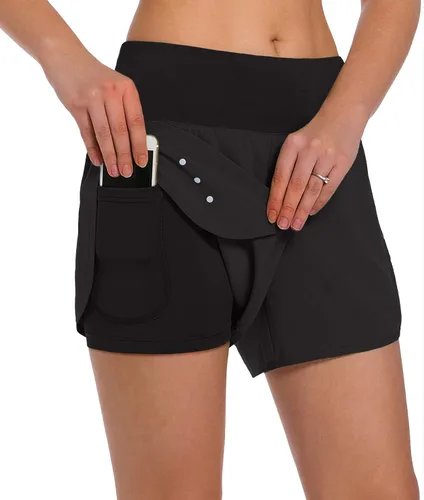 Ksmien - Pantalones cortos de correr 2 en 1 para mujer, ligeros, para entrenamiento, gimnasio, yoga, forro con bolsillos para teléfono