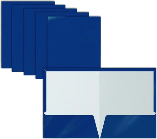 Better Office Products Carpetas de papel azul laminado brillante de 2 bolsillos, tamaño carta, portafolios de papel azul, caja de 25