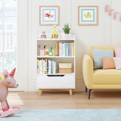 Miniatura 4 de UTEX Estantería para niños, libreros para niños con almacenamiento y cajón, organizador de almacenamiento de juguetes para niños de madera para sala