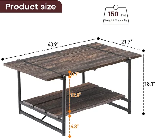 Miniatura 2 de Mesa auxiliar para sala de estar, mesas de sala de estar de 2 niveles, mesa de centro moderna para sala de estar, mesa de centro de madera