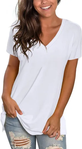 Miniatura 37 de Sipaya - Camiseta de mujer con cuello en V, básica, de ajuste suelto, manga corta, estilo casual