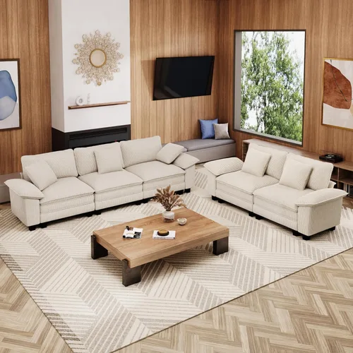 Miniatura 24 de MIXPATIO Juego de sofá modular Cloud en forma de U, asiento profundo de 3 piezas, sofá modular de 6 plazas y brazos extraíbles, felpilla de felpa