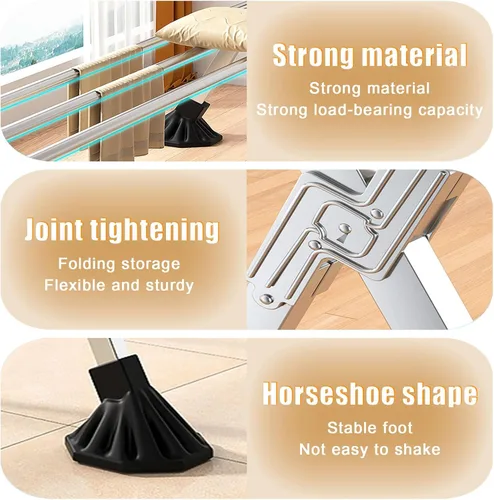 Miniatura 6 de Estante de secado de ropa plegable de acero inoxidable resistente, longitud ajustable, para interiores y exteriores, 7.9 ft/7.87 pies con pies
