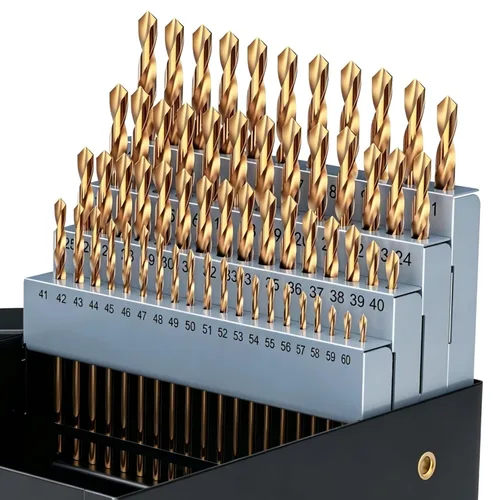 Miniatura 7 de Juego de 29 brocas de cobalto, punta de 135 grados de acero de alta velocidad con acabado negro y dorado, acero inoxidable, plástico y madera