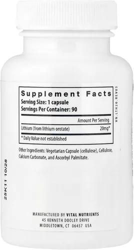 Miniatura 2 de Vital Nutrients Orotato de litio - Suplementos veganos para la memoria, el estado mental y la salud conductual* - 20 mg - Gluten, lácteos, sin soja