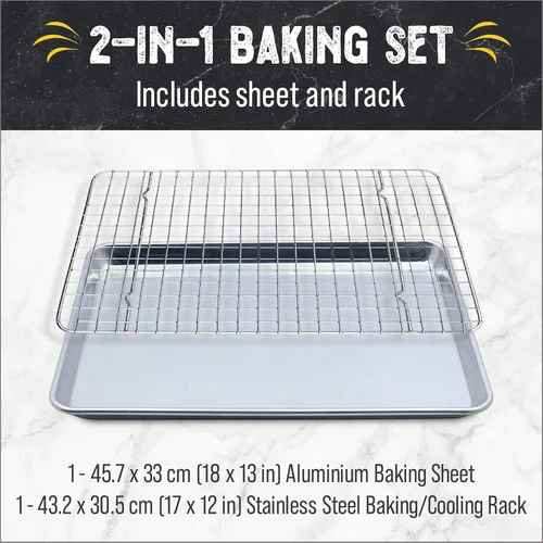 Miniatura 2 de Checkered Chef - Bandeja para hornear y estante de enfriamiento - Media hoja, bandejas de aluminio para galletas de 18" x 13" y estante de alambre